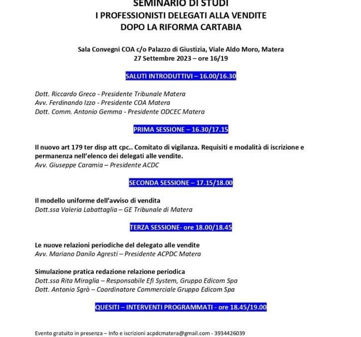 Seminario di studi: I professionisti Delegati alle Vendite dopo la riforma Cartabia